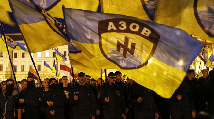 Члены украинского батальона Азов с фашистской символикой. Украина, Киев, 2018 г.