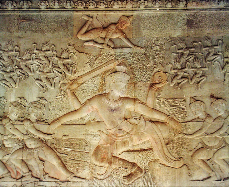 Apearring of apsaras during Churning of World Ocean. Bas-relief at Angkor Wat temple (X c.)