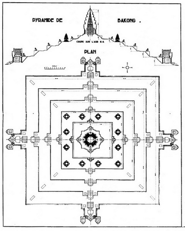 Plan and section of Bakong temple (IX c.)