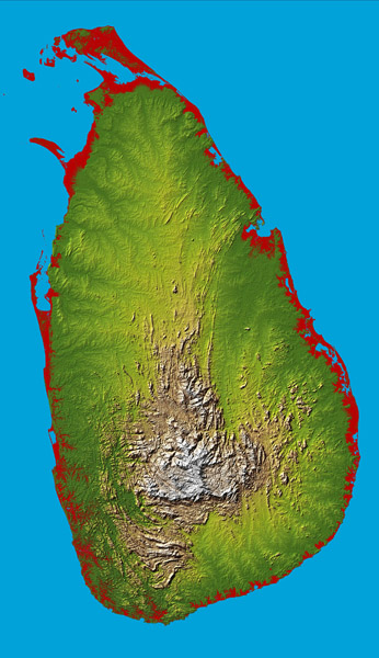 Топографическая карта острова Шри Ланка