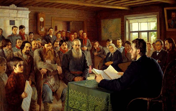 Воскресное чтение в сельской школе. Н.П. Богданов-Бельский, 1895 г.