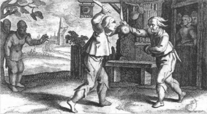 Уличная поножовщина в «просвещённой» Голландии. Гравюра из книги Якобуса Маркуса «Deliciae Batavicae», 1618 г.
